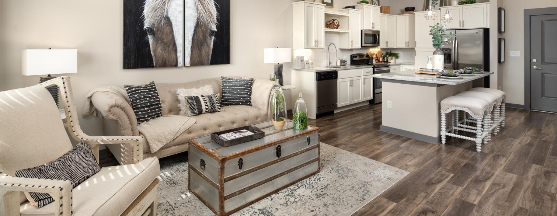 a living room with a couch and a coffee table