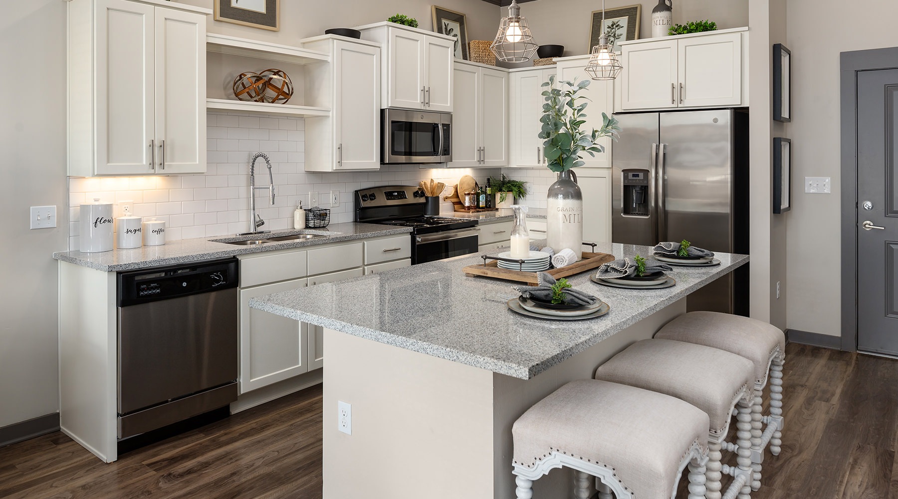 kitchen with white cabinets