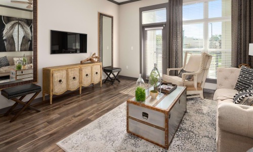 a living room with a large window